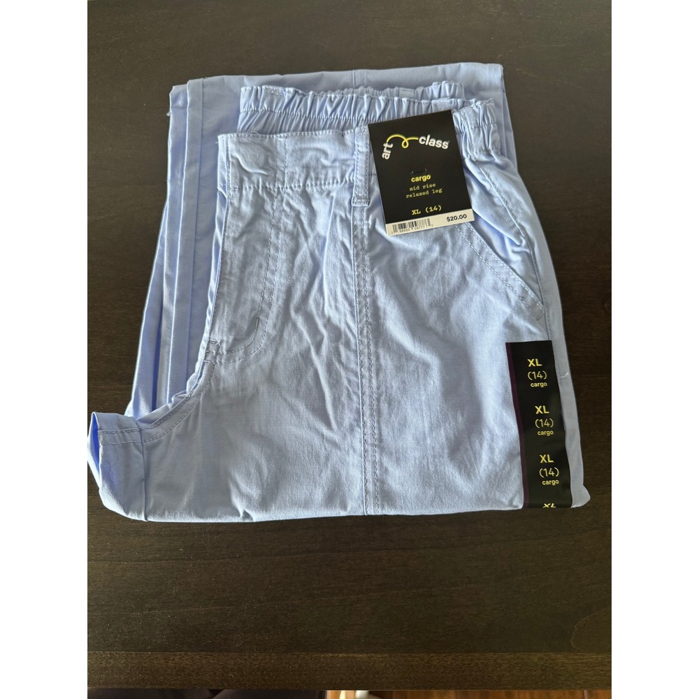 Art Class Girls Cargo Pants Light Blue Mid Rise Relaxed Leg XL 14 NWT